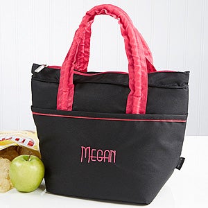 Pink & Black Embroidered Lunch Bag- Name