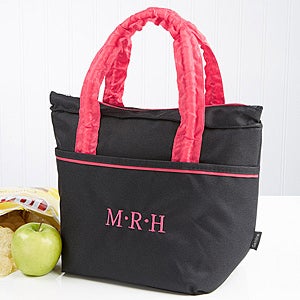 Pink & Black Embroidered Lunch Bag- Monogram