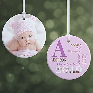All About Baby Photo Personalized Birth Ornament - 2-Sided