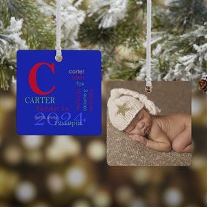 All About Baby Personalized Birth Ornament - 2 Sided Metal
