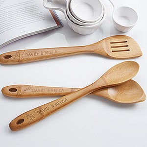 Lovebirds Personalized Bamboo Cooking 3pc Utensil Set