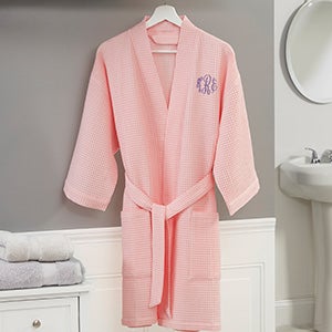 Embroidered Blush Waffle Weave Kimono Robe