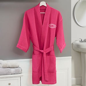 Embroidered Pink Waffle Weave Kimono Robe