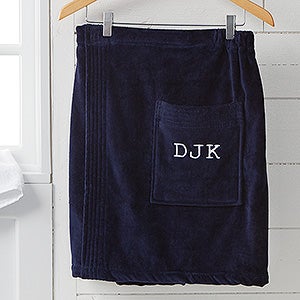 Men's Embroidered Navy Velour Towel Wrap- Monogram