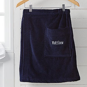Men's Embroidered Navy Velour Towel Wrap- Name