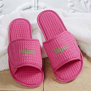 Embroidered Waffle Weave Spa Slippers- Name