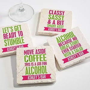 Party It Up Personalized Tumbled Stone Coaster Set