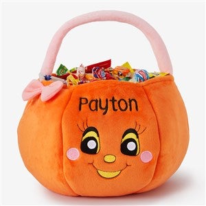 Personalized Halloween Pumpkin Girls Plush Trick or Treat Bag - 14971