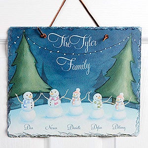 Our Snowman Family Personalized Watercolor Slate Plaque