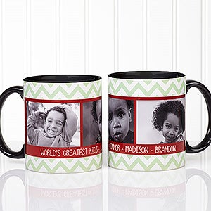 Personalized Photo Christmas Mug - Chevron - With Black Handle