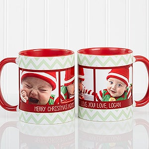 Personalized Photo Christmas Mug - Chevron - 11oz. Red Mug