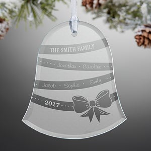 Holiday Ribbon Personalized Glass Bell Ornament