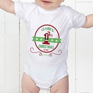 Personalized Baby's First Christmas Bodysuit - Santa Loves Me - Infant 12 Months - Navy