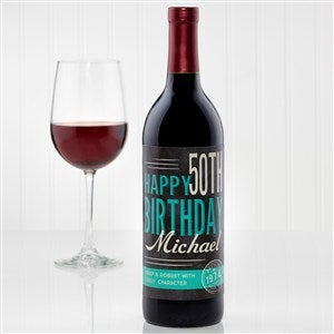 Personalized Birthday Wine Bottle Label - Vintage Age - 15177