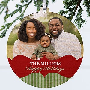 Classic Holiday Personalized Photo Ornament - 1 Sided Wood