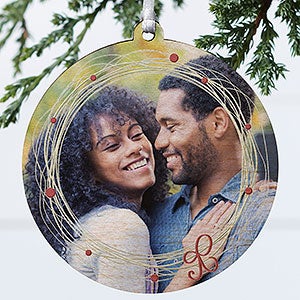 Holiday Wreath Photo Ornament - 1 Sided Wood
