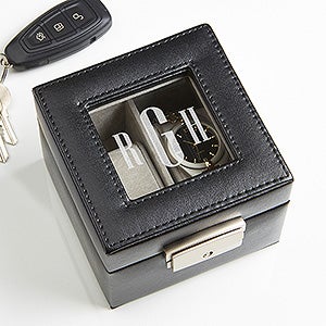 Leather 2 Slot Personalized Watch Box- Monogram
