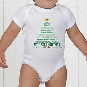 Personalized Baby's 1st Christmas Bodysuit - Christmas Tree - Infant 12 Months - Grey