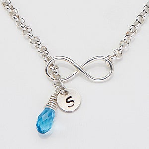 Personalized Infinity Necklace With Swarovski Crystal And Initial Charm