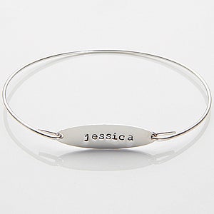 Silver Bangle Personalized Name Bracelet
