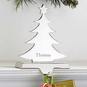 Engraved Nickel-Plate Stocking Holder - Christmas Tree