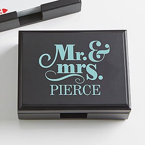 Personalized Wood Playing Card Box - Happy Couple