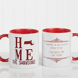Personalized Romantic Coffee Mug - State Of Love - 11oz. With Red Handle
