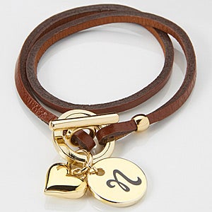 Brown Leather Wrap Personalized Charm Bracelet