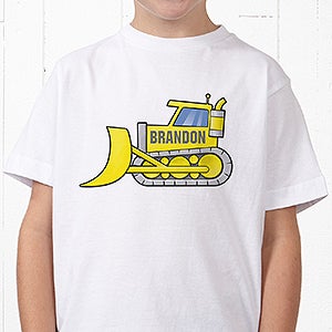 Personalized Construction Trucks Youth T-Shirt - Youth Medium (10-12) - White