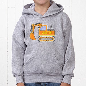 Personalized Construction Trucks Youth Hooded Sweatshirt - Youth Large (12/14) - Black