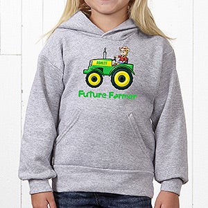 Personalized Farm Tractor Kids Hooded Sweatshirt - Youth Small (6/8) - Grey