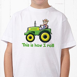 Personalized Farm Tractor Kids T-Shirt - Youth Large (14-16) - White