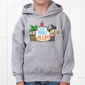 Personalized Youth Hooded Sweatshirt - Lil' Pirate - Youth Large (12/14) - Grey