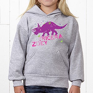 Personalized Dinosaur Kids Clothes - Youth Hooded Sweatshirt - Youth Large (12/14) - Grey