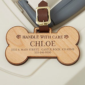 Personalized Wood Pet Bag Tag - Dog Bone