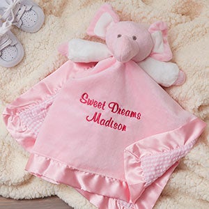 Personalized Elephant Baby Blankie - Pink