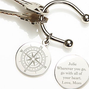 Compass Inspired Silver-Plated Personalized Key Ring