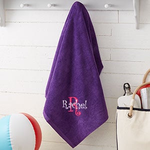 All About Me Embroidered 35x60 Beach Towel - Purple