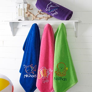 Go Fish! Embroidered 35x60 Beach Towels