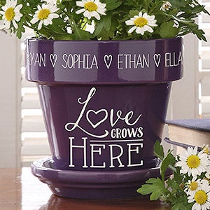 Love Grows Here Personalized Flower Pot- Purple