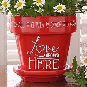 Love Grows Here Personalized Flower Pot- Red