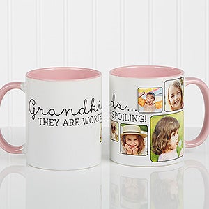 Personalized Photo Coffee Mug For Her - They're Worth Spoiling - Pink Handle