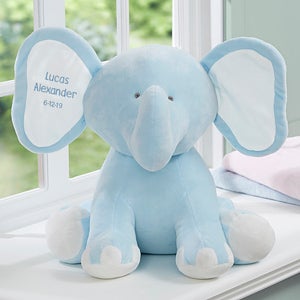 Embroidered Jumbo Plush Baby Elephant - Blue