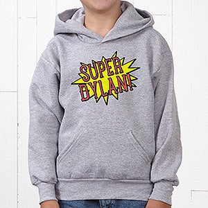 Personalized Super Hero Youth Hooded Sweatshirt - Youth Large (12/14) - Grey