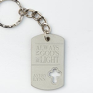God's Light Personalized Cross Dog Tag Keychain