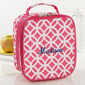 Geo Pink Embroidered Lunch Bag