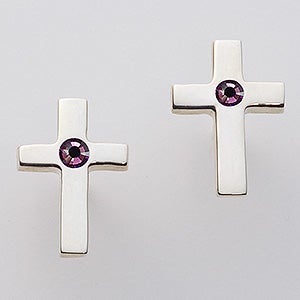 Sterling Silver Cross Swarovski Birthstone Earrings