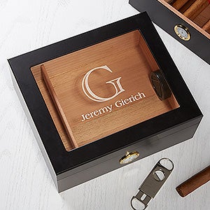 Premium Black Personalized Cigar Humidor - 50 Count