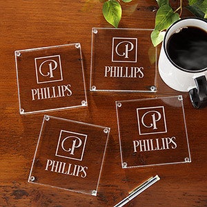 Square Monogram Glass Coaster Set