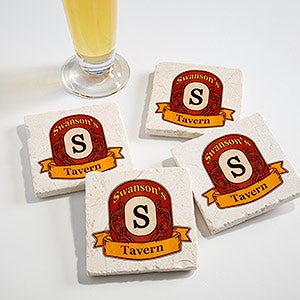 Vintage Bar Personalized Tumbled Stone Coaster Set